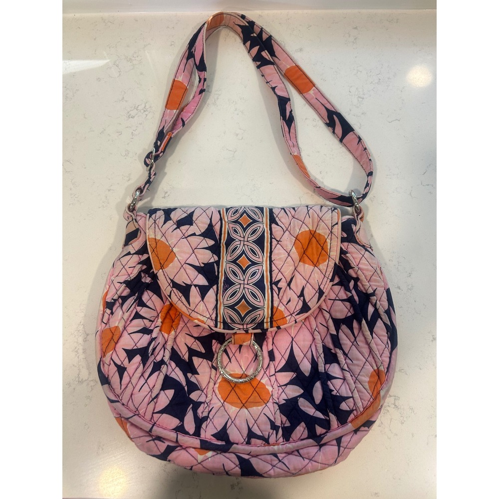 Vera Bradley Pink Quilted Cotton Crossbody Bag Floral Pink Orange